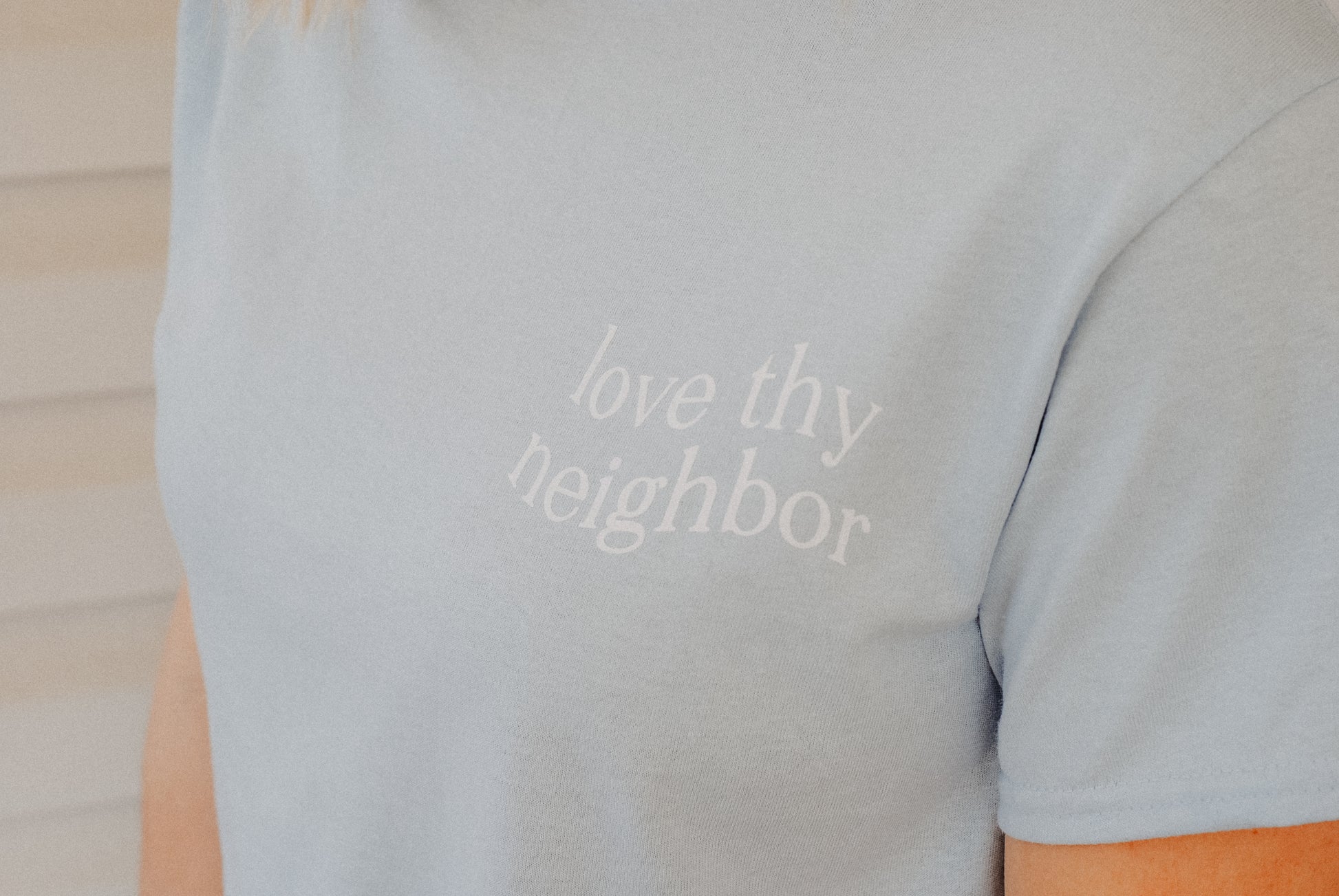Love Thy Neighbor Premium T-Shirt - Pastel Blue - Christian Bracelets and Apparel - In His Name Company Products