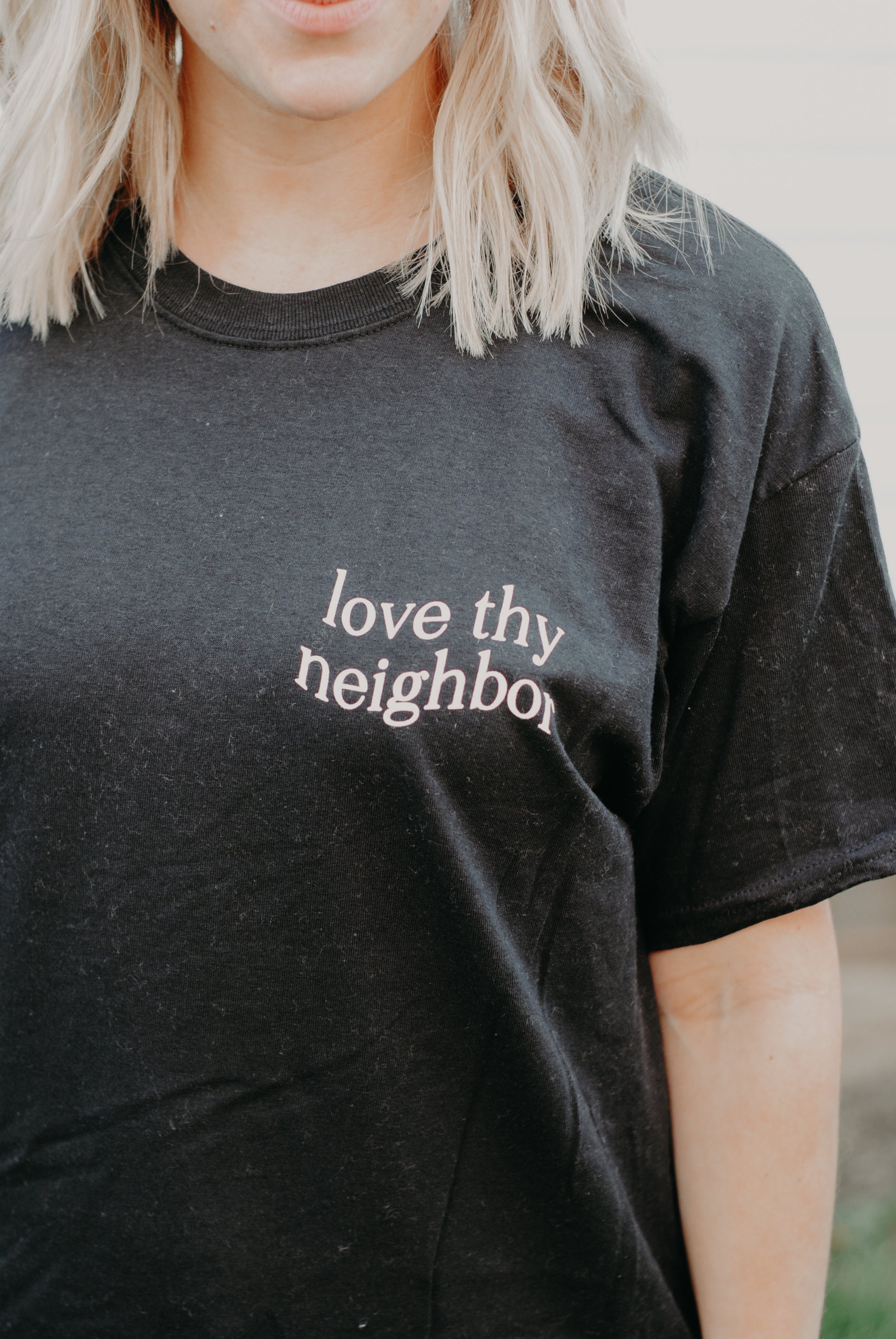 Love Thy Neighbor T-Shirt - Black - Christian Bracelets and Apparel - In His Name Company Products