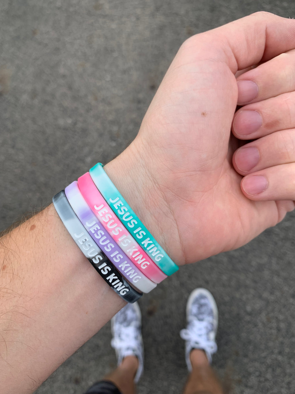 JESUS IS KING (4-Pack) Thin Silicone Bracelets - Christian Bracelets and Apparel - In His Name Company Products