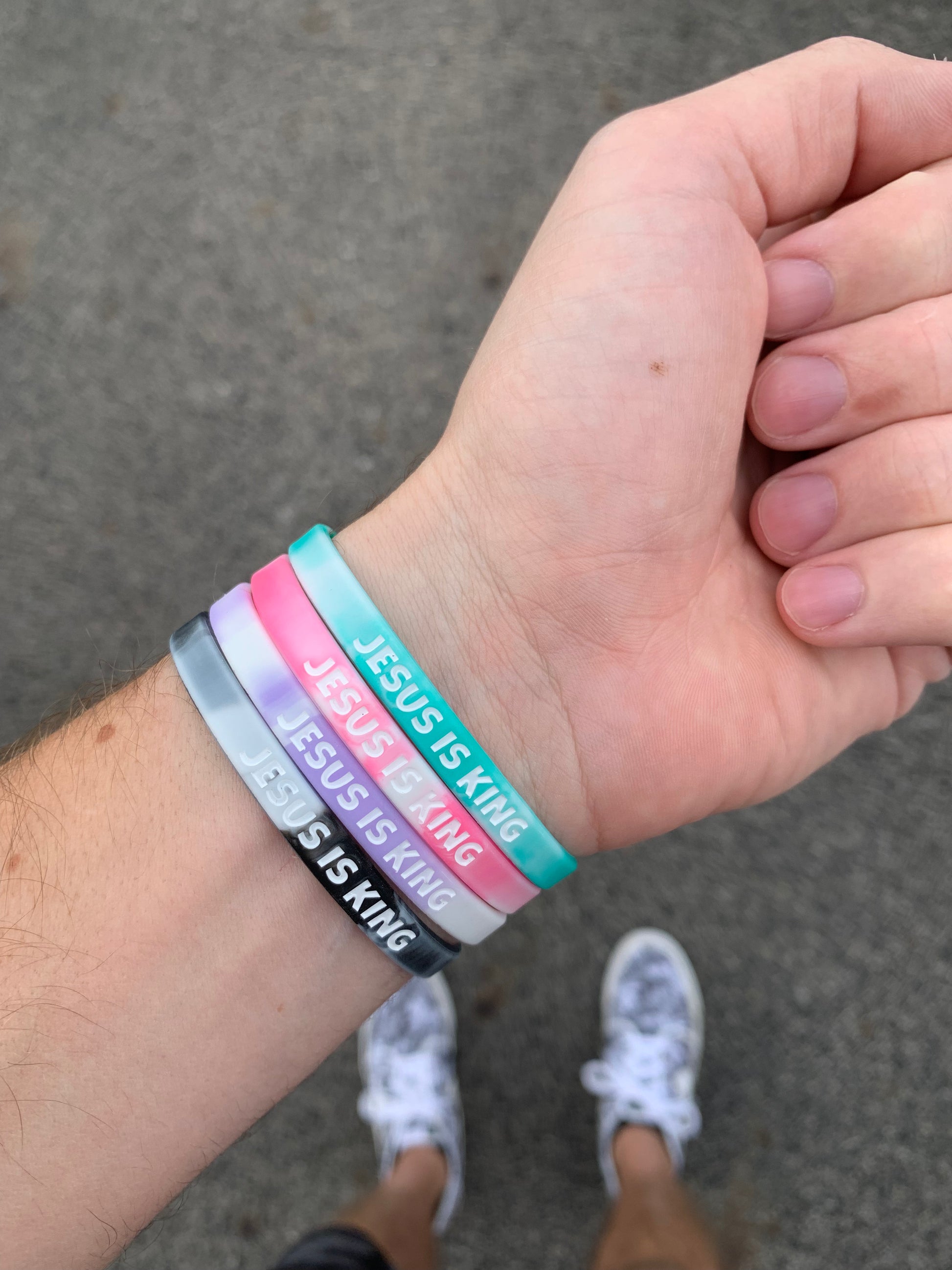 JESUS IS KING (4-Pack) Thin Silicone Bracelets - Christian Bracelets and Apparel - In His Name Company Products
