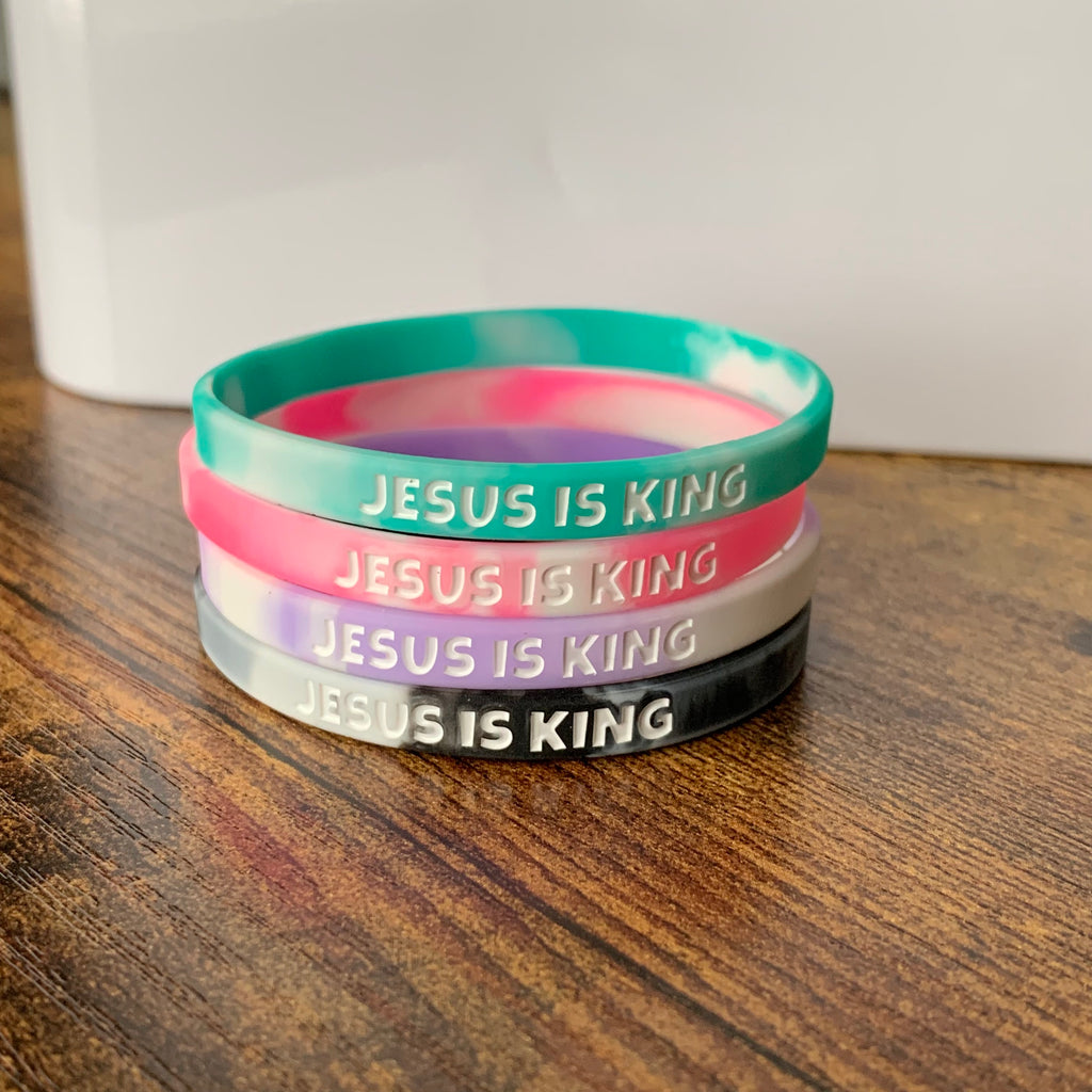 JESUS IS KING (4-Pack) Thin Silicone Bracelets - Christian Bracelets and Apparel - In His Name Company Products